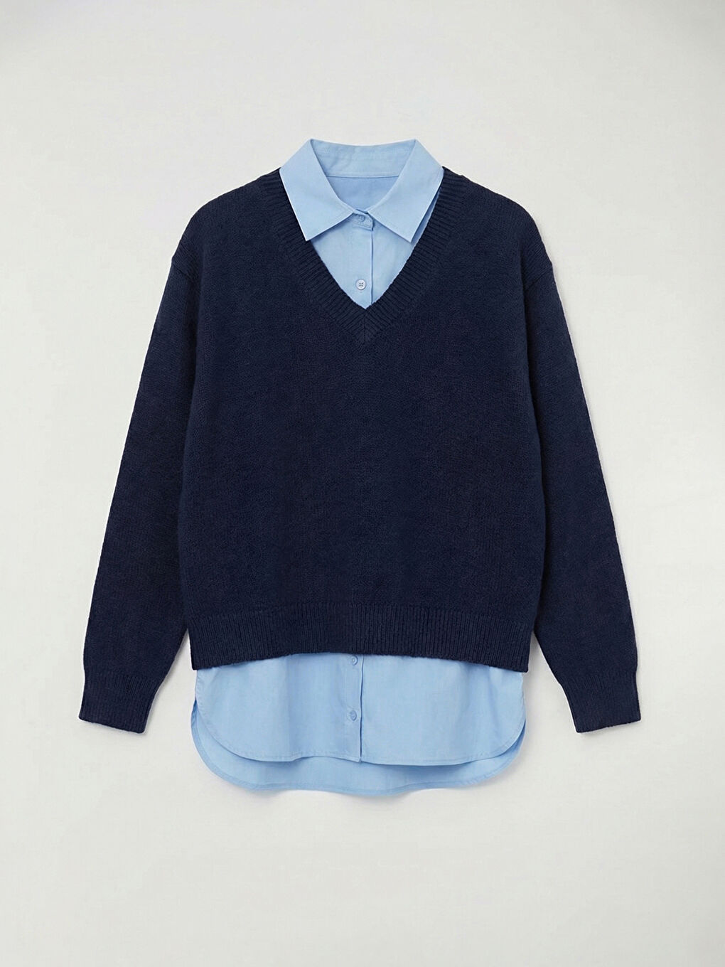 Ženski pleteni džemper sa kragnom košulje-4