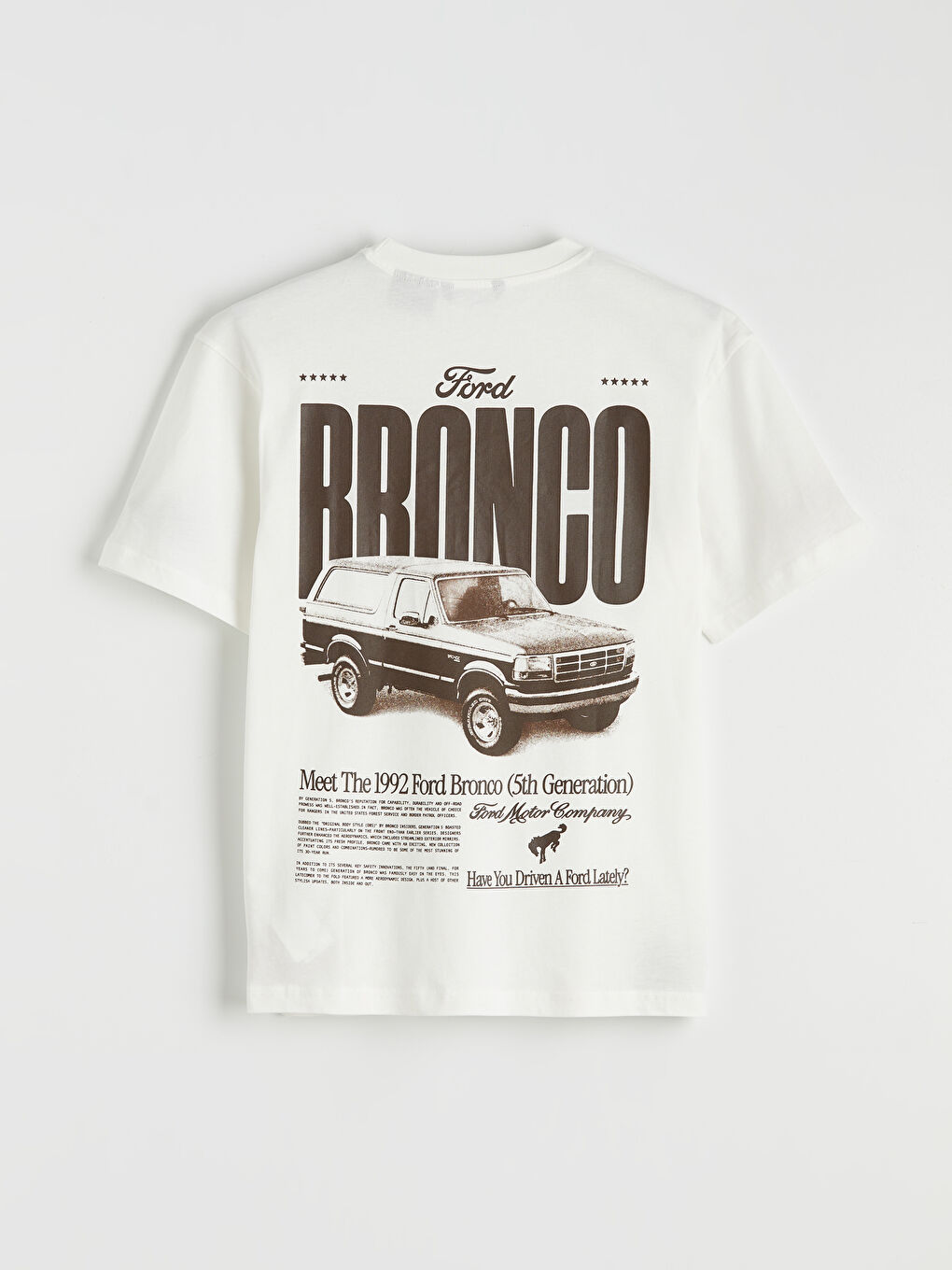 Ekru Bisiklet Yaka Ford Baskılı Erkek Tişört-5