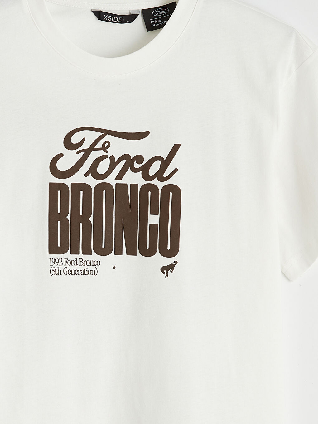 Ekru Bisiklet Yaka Ford Baskılı Erkek Tişört-6