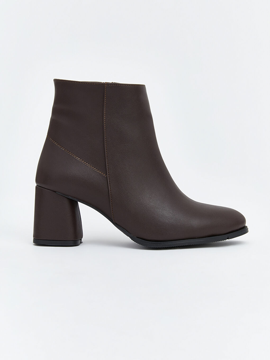 Kahverengi Deri Görünümlü Kadın Topuklu Bot-1