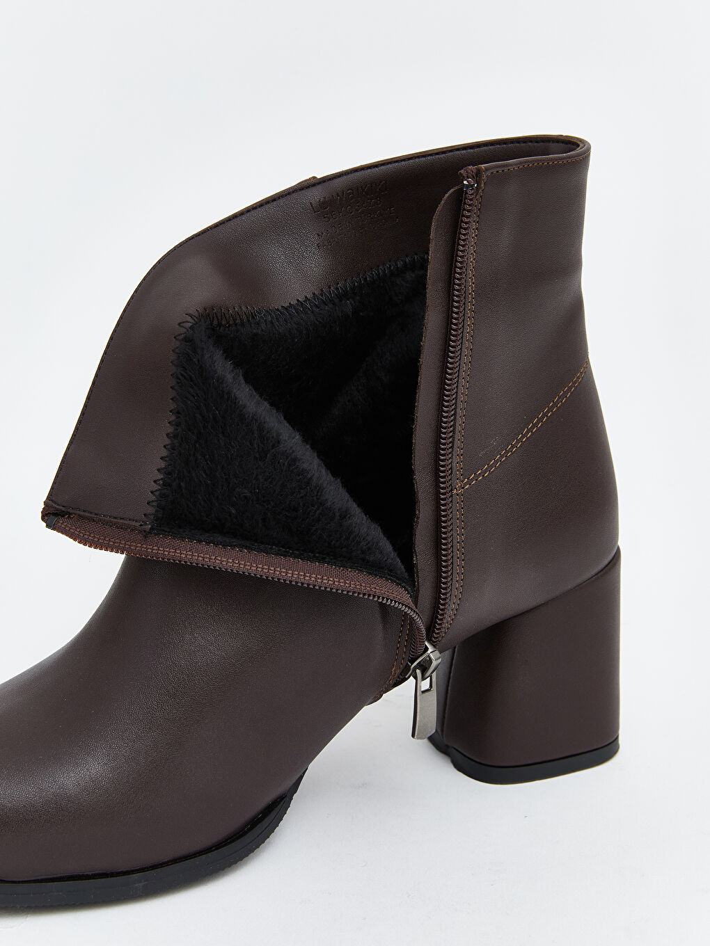 Kahverengi Deri Görünümlü Kadın Topuklu Bot-6