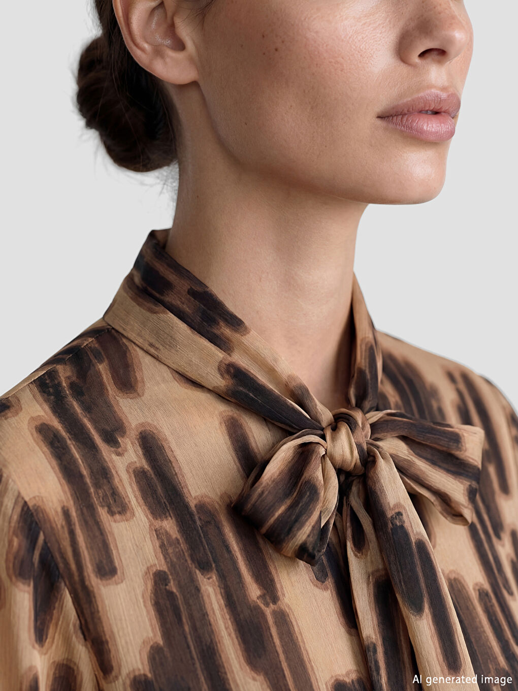 Patterned Chiffon Blouse with a Tie-Neck Collar-2