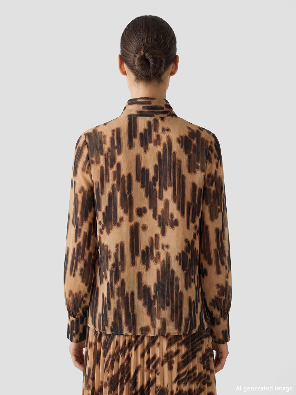 Patterned Chiffon Blouse with a Tie-Neck Collar-3