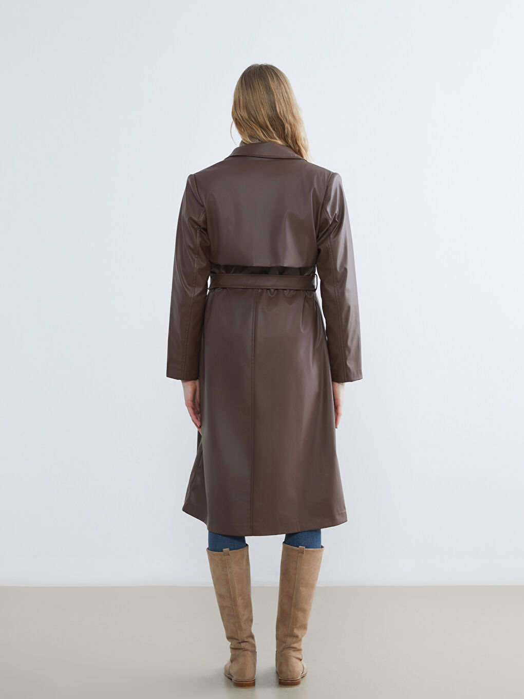 Jacket Neck Women's Faux Leather Trenchcoat	
-4