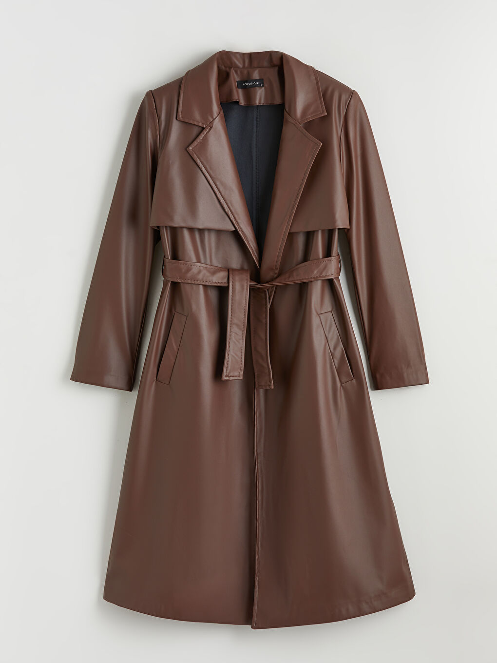 بالطو بياقة للسيدات من الجلد الصناعي