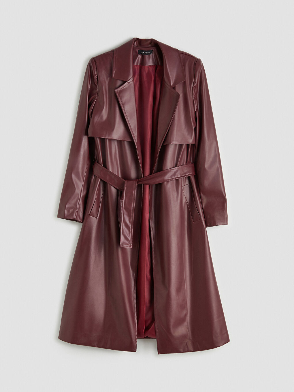 Jacket Neck Women's Faux Leather Trenchcoat	
