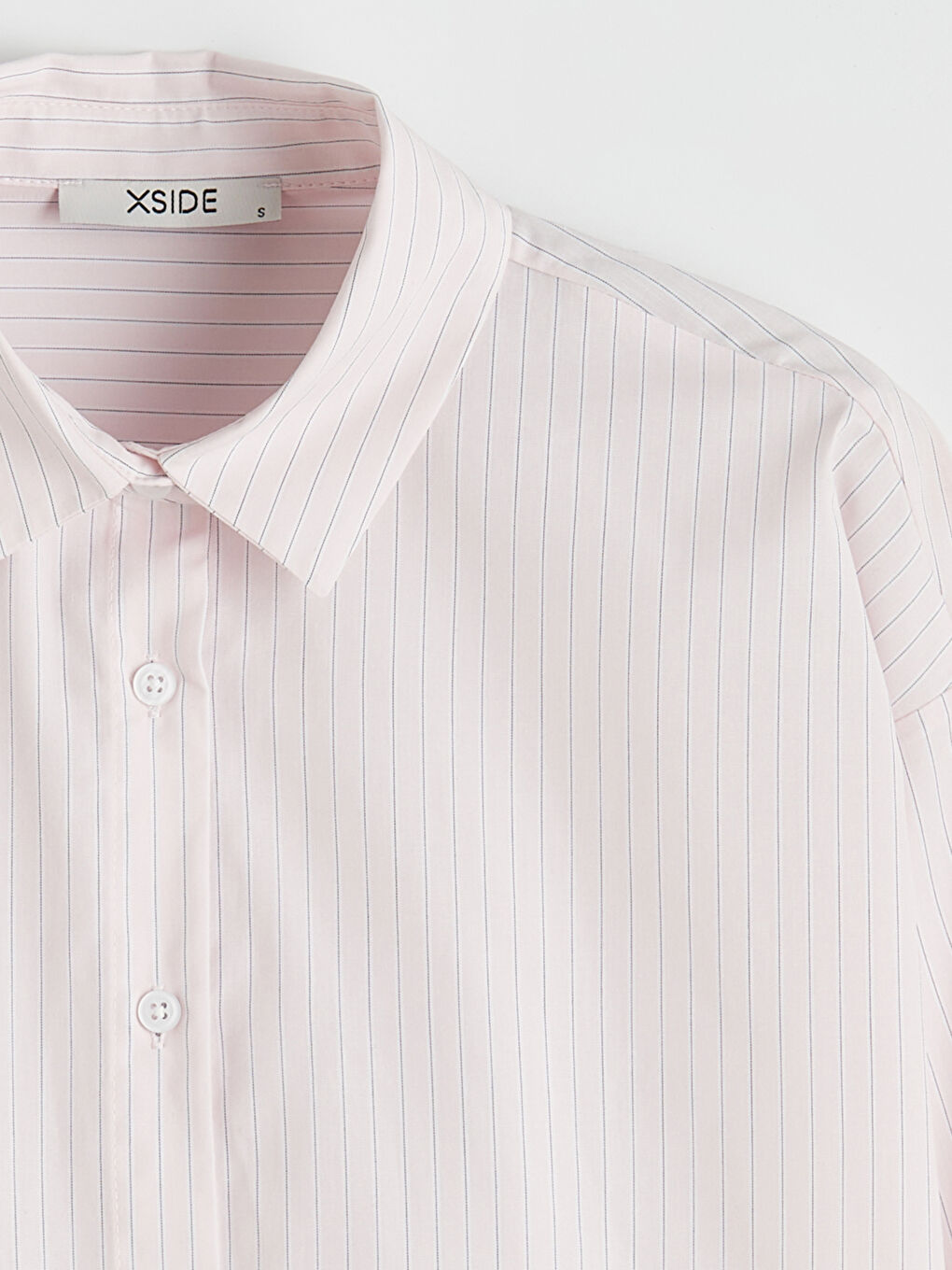 Pembe Çizgili Oversize Poplin Kadın Gömlek-1