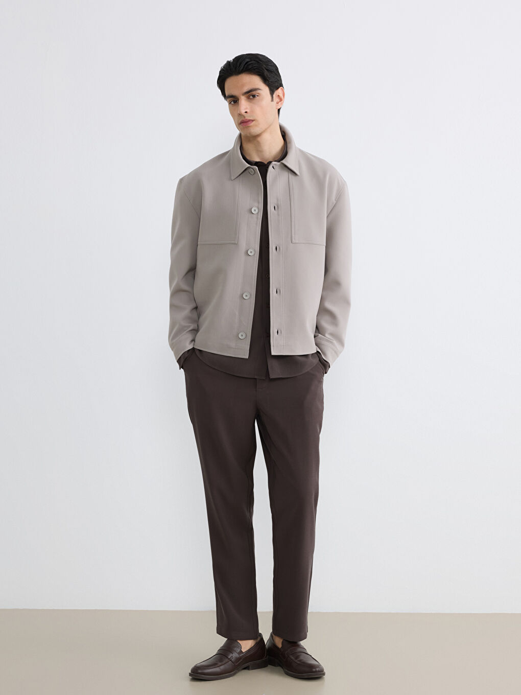 Kahverengi Standart Kalıp Erkek Mont-1