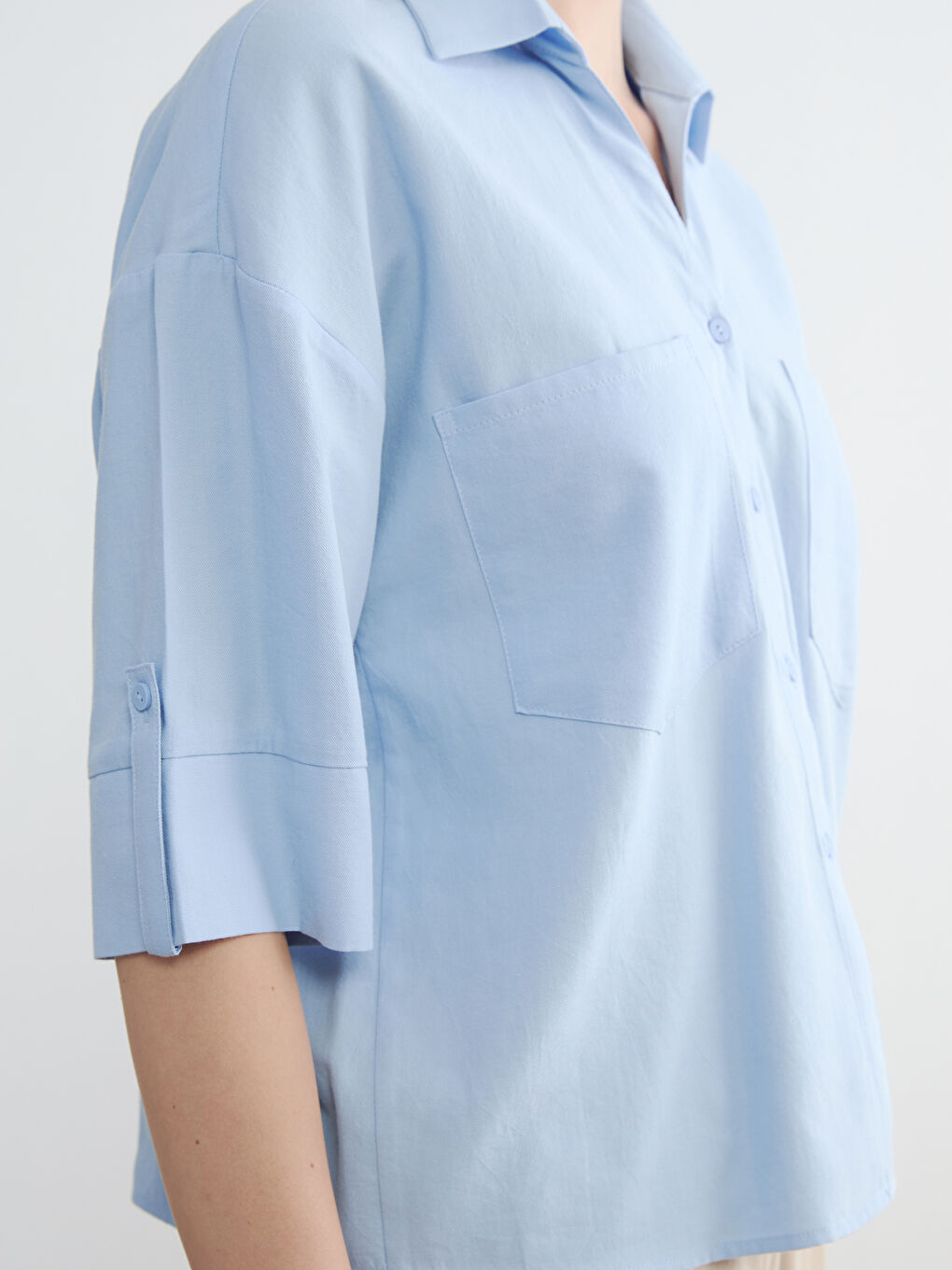 Mavi Poplin Kadın Gömlek-2