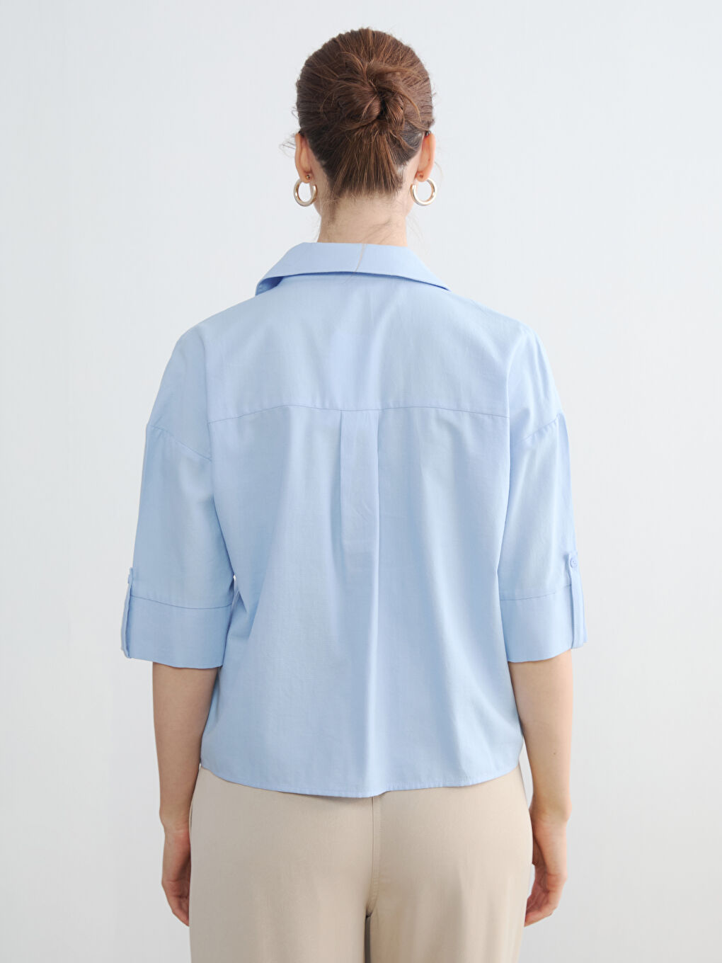 Mavi Poplin Kadın Gömlek-3