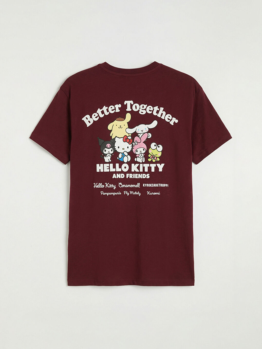 Bordo Bisiklet Yaka Hello Kitty Baskılı Kadın Tişört-2