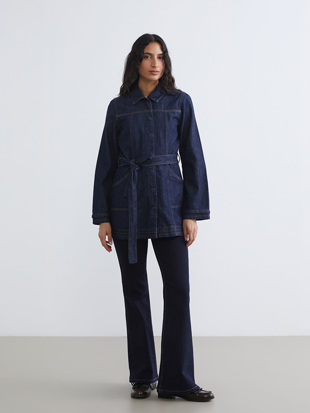 İndigo Gömlek Yaka Kadın Jean Ceket-1