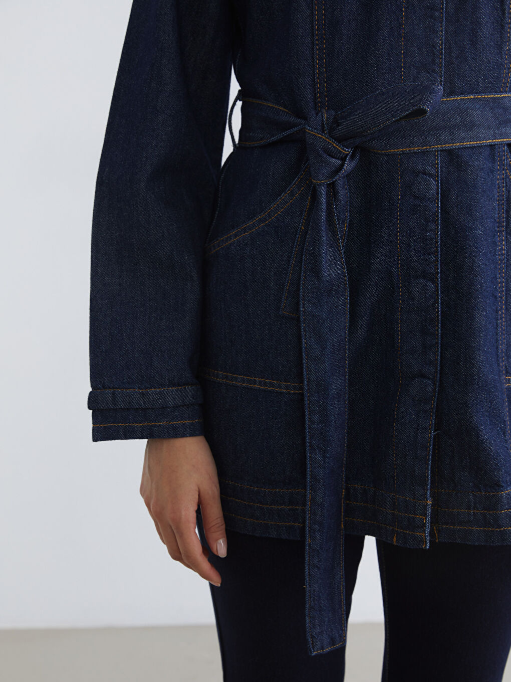 İndigo Gömlek Yaka Kadın Jean Ceket-2