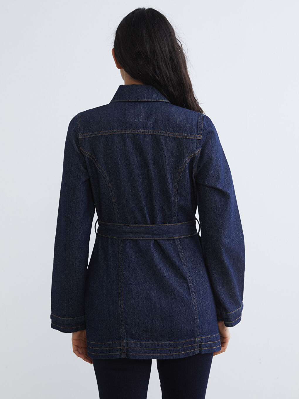 İndigo Gömlek Yaka Kadın Jean Ceket-3
