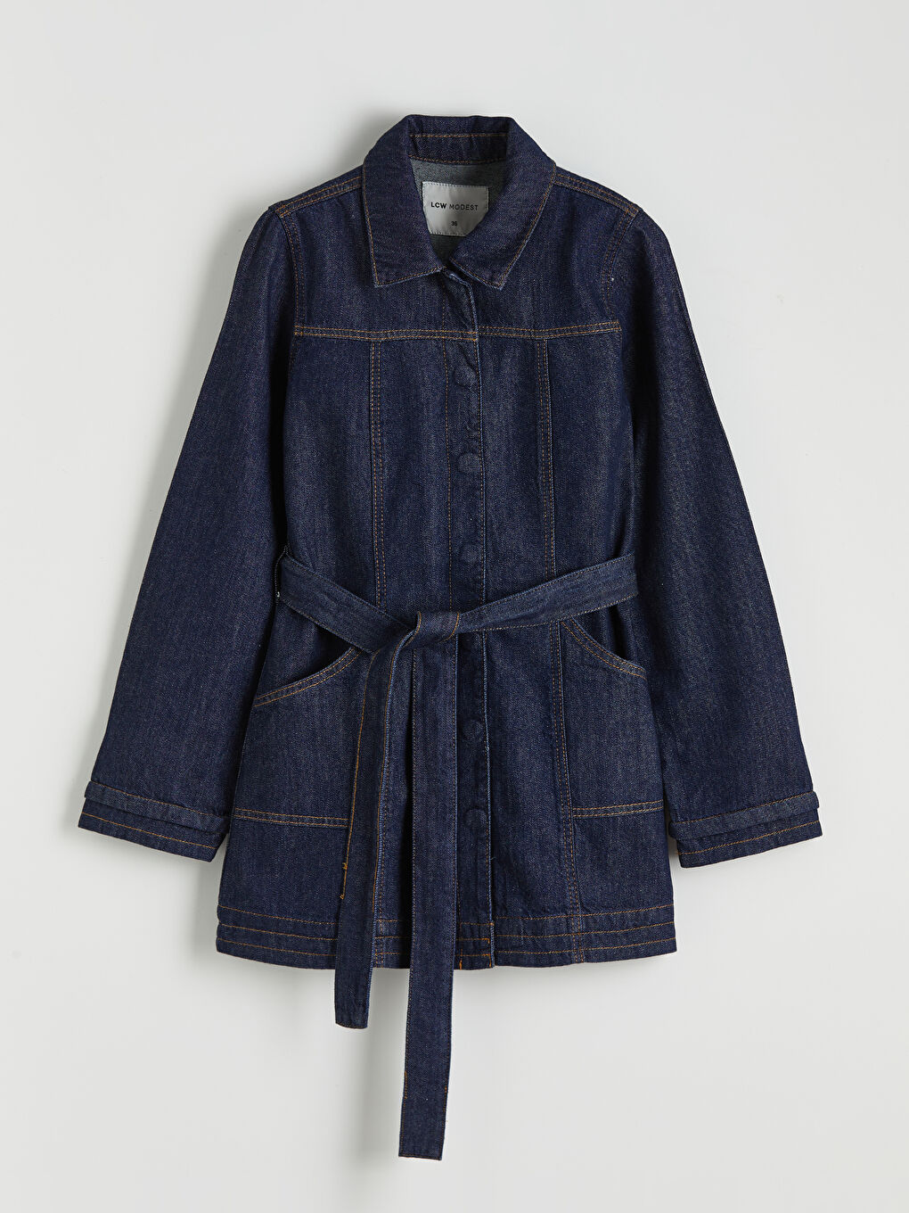 İndigo Gömlek Yaka Kadın Jean Ceket-4