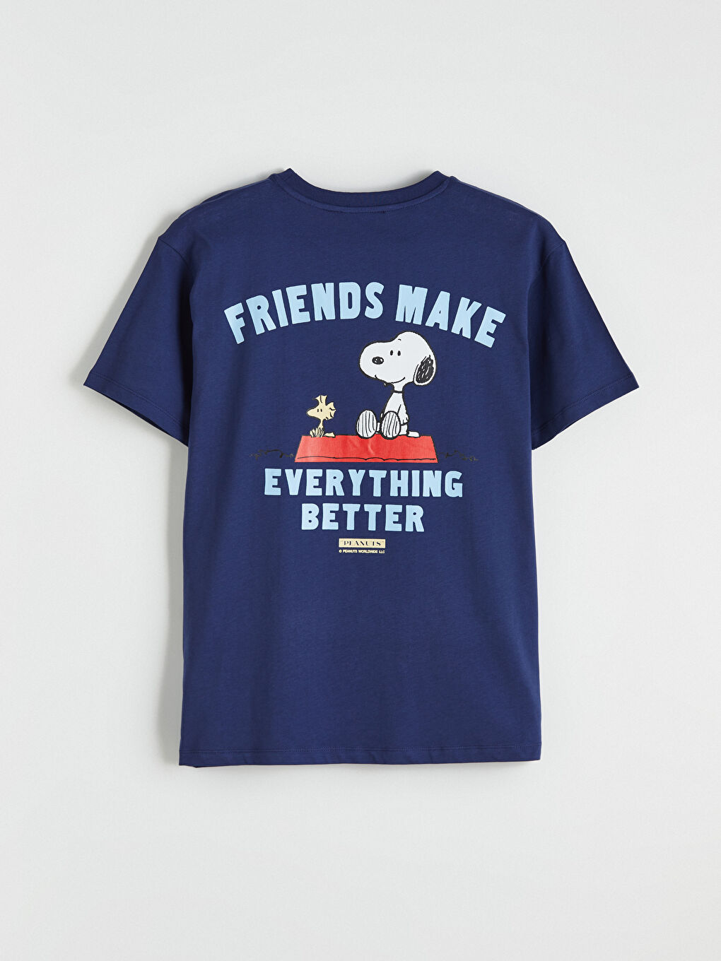 Lacivert Bisiklet Yaka Snoopy Baskılı Kadın Tişört-2