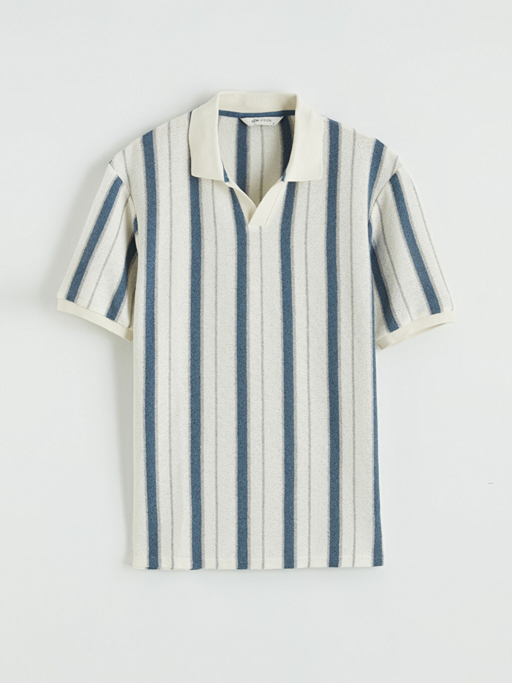 İndigo Polo Yaka Çizgili Havlu Kumaş Erkek Tişört