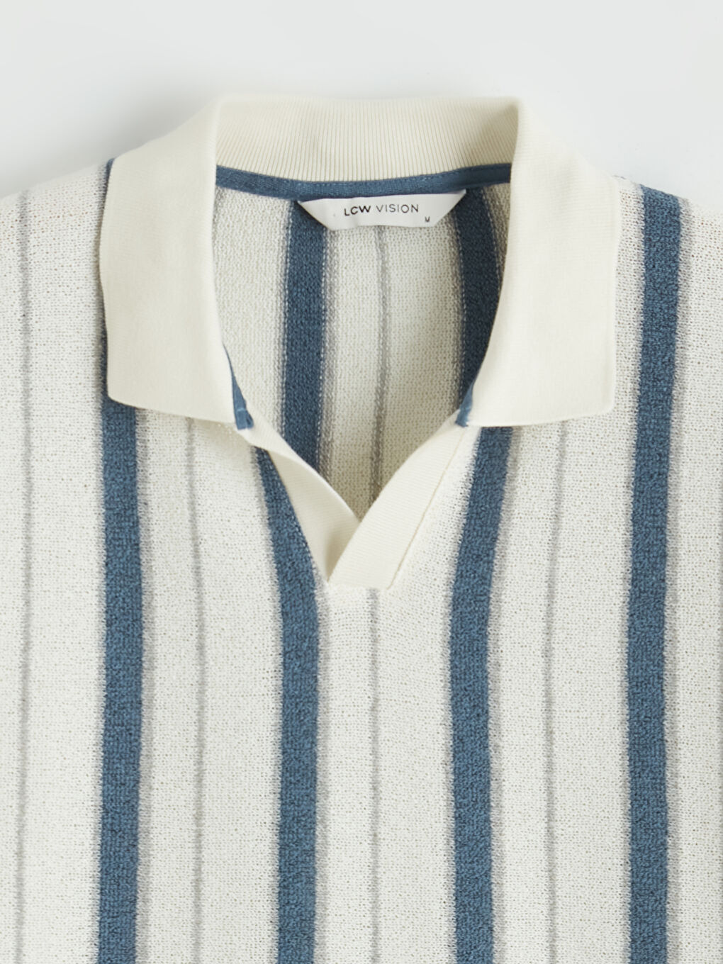 İndigo Polo Yaka Çizgili Havlu Kumaş Erkek Tişört-1