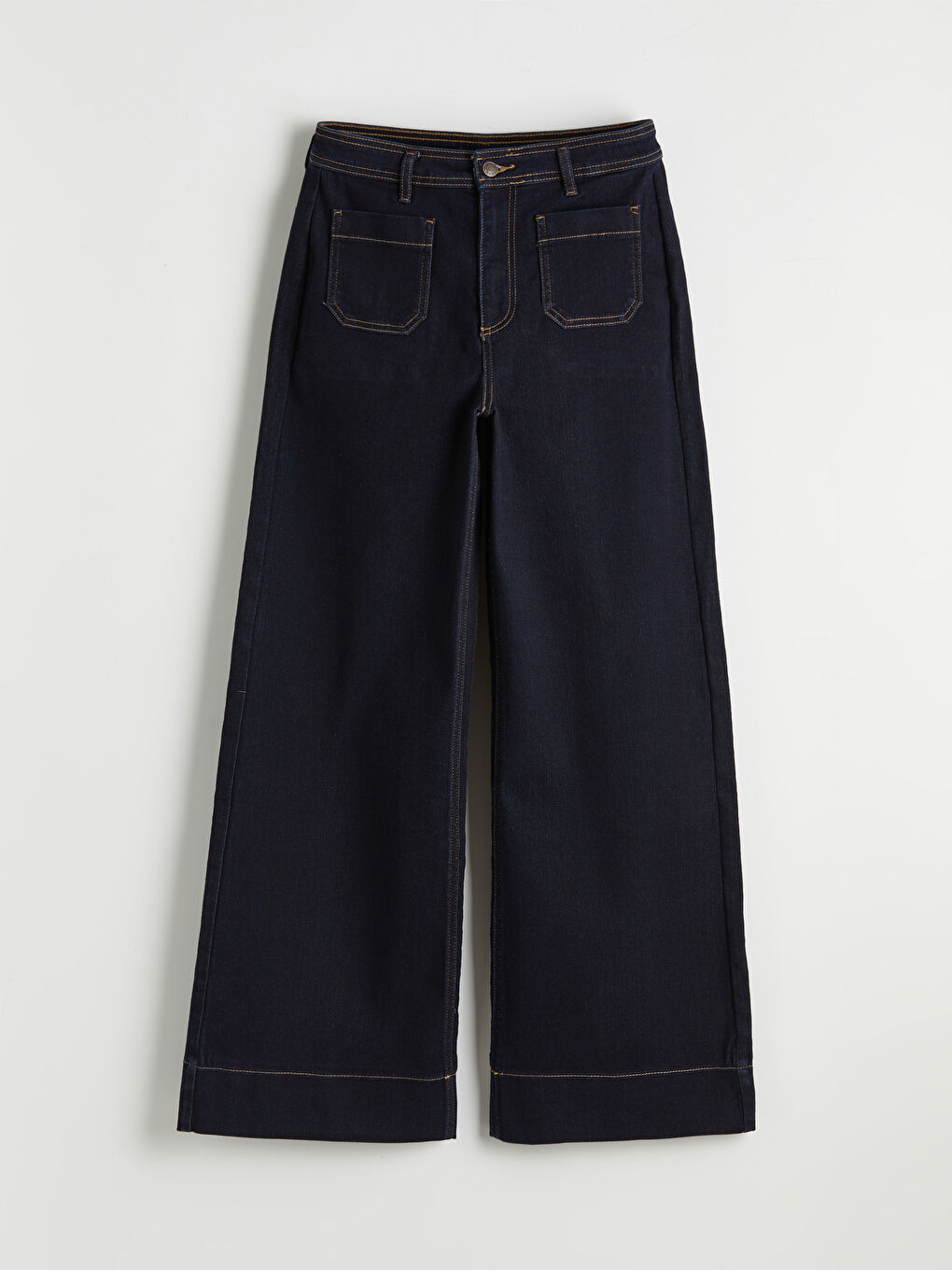 İndigo Yüksek Bel Wideleg Kadın Jean Pantolon-4