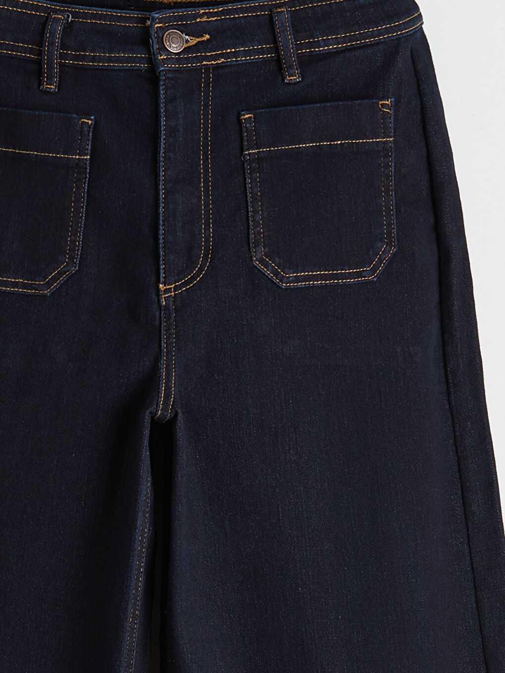 İndigo Yüksek Bel Wideleg Kadın Jean Pantolon-6