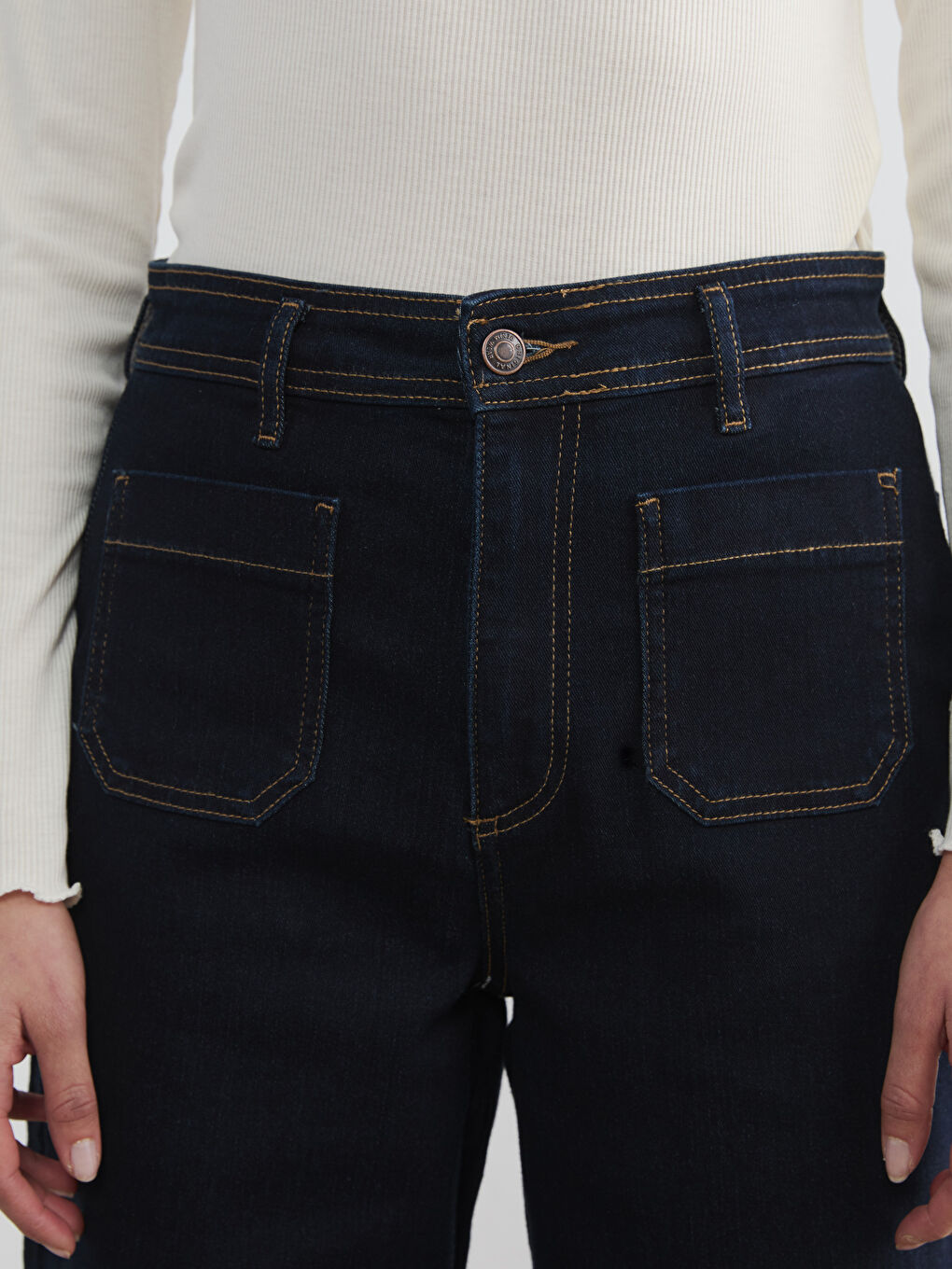 İndigo Yüksek Bel Wideleg Kadın Jean Pantolon-2