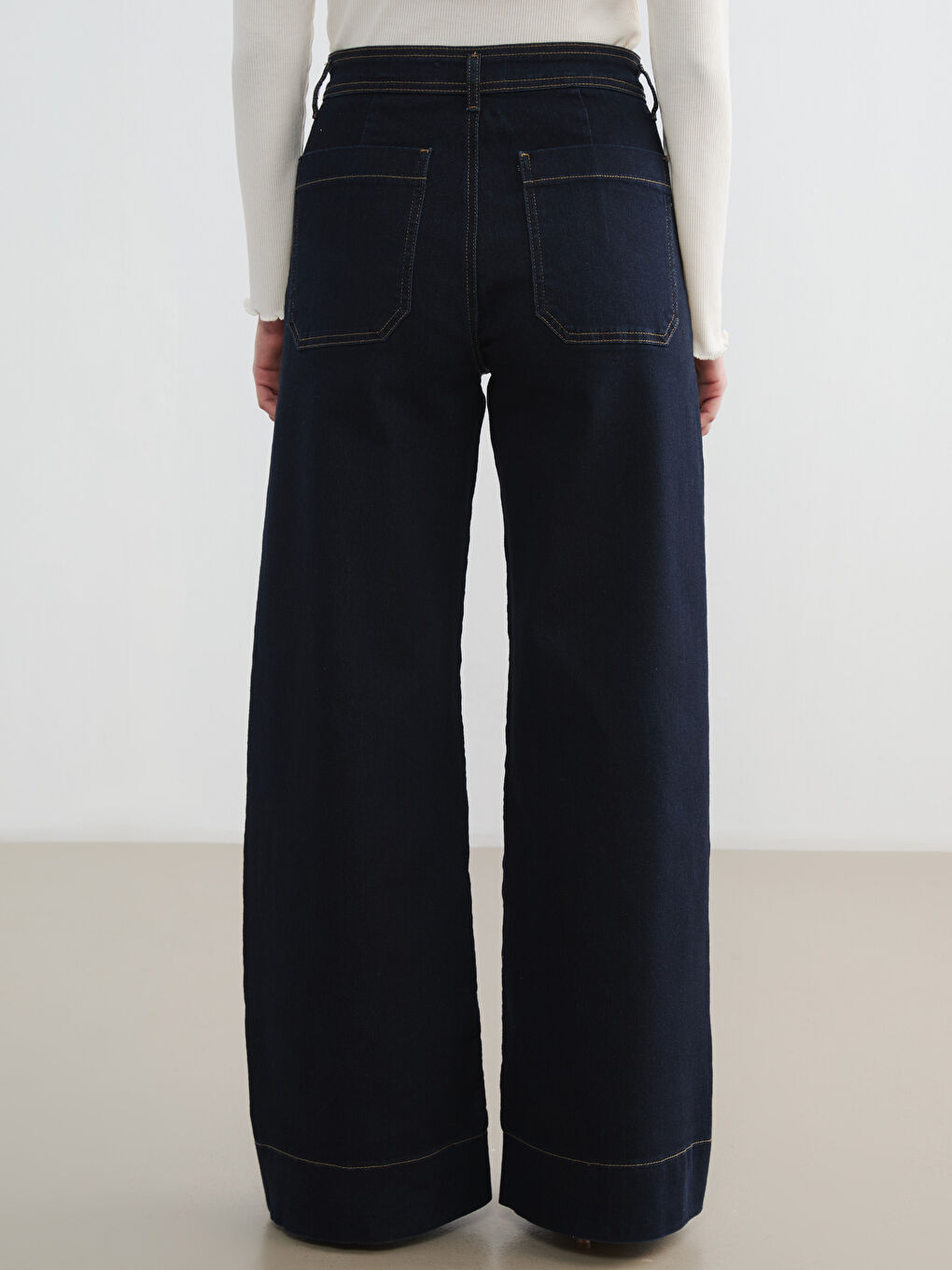 İndigo Yüksek Bel Wideleg Kadın Jean Pantolon-3