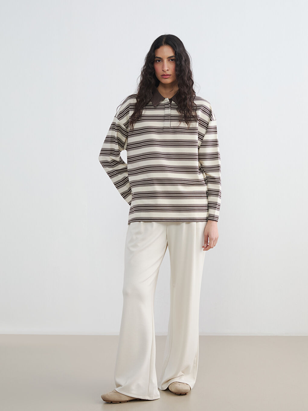 Bej Beli Lastikli Soft Touch Kadın Eşofman Altı