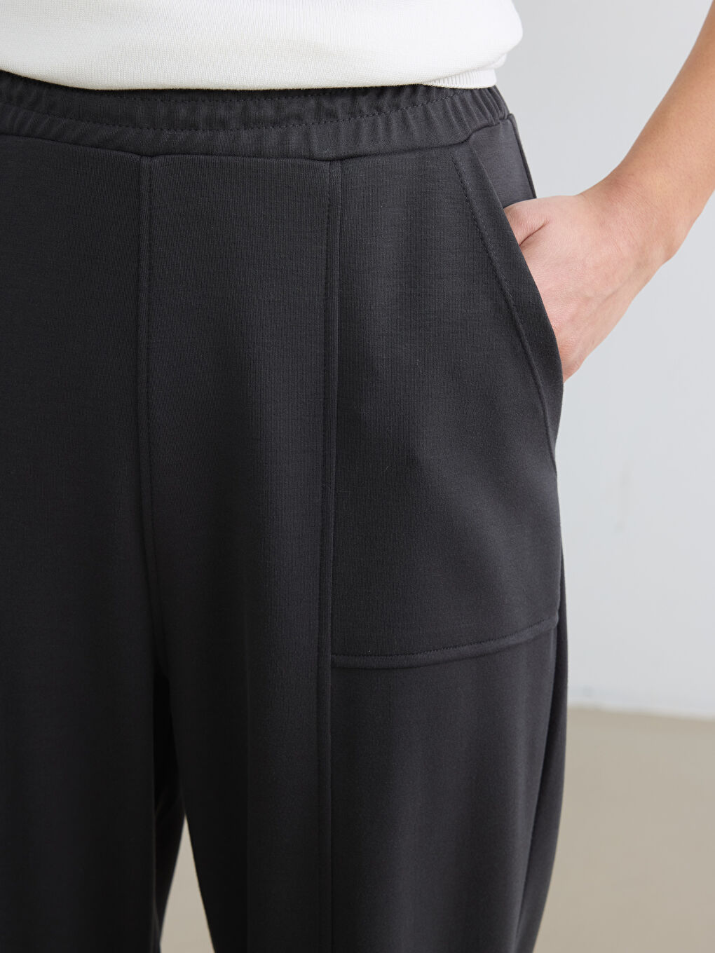 Antrasit Beli Lastikli Soft Touch Kadın Eşofman Altı-2