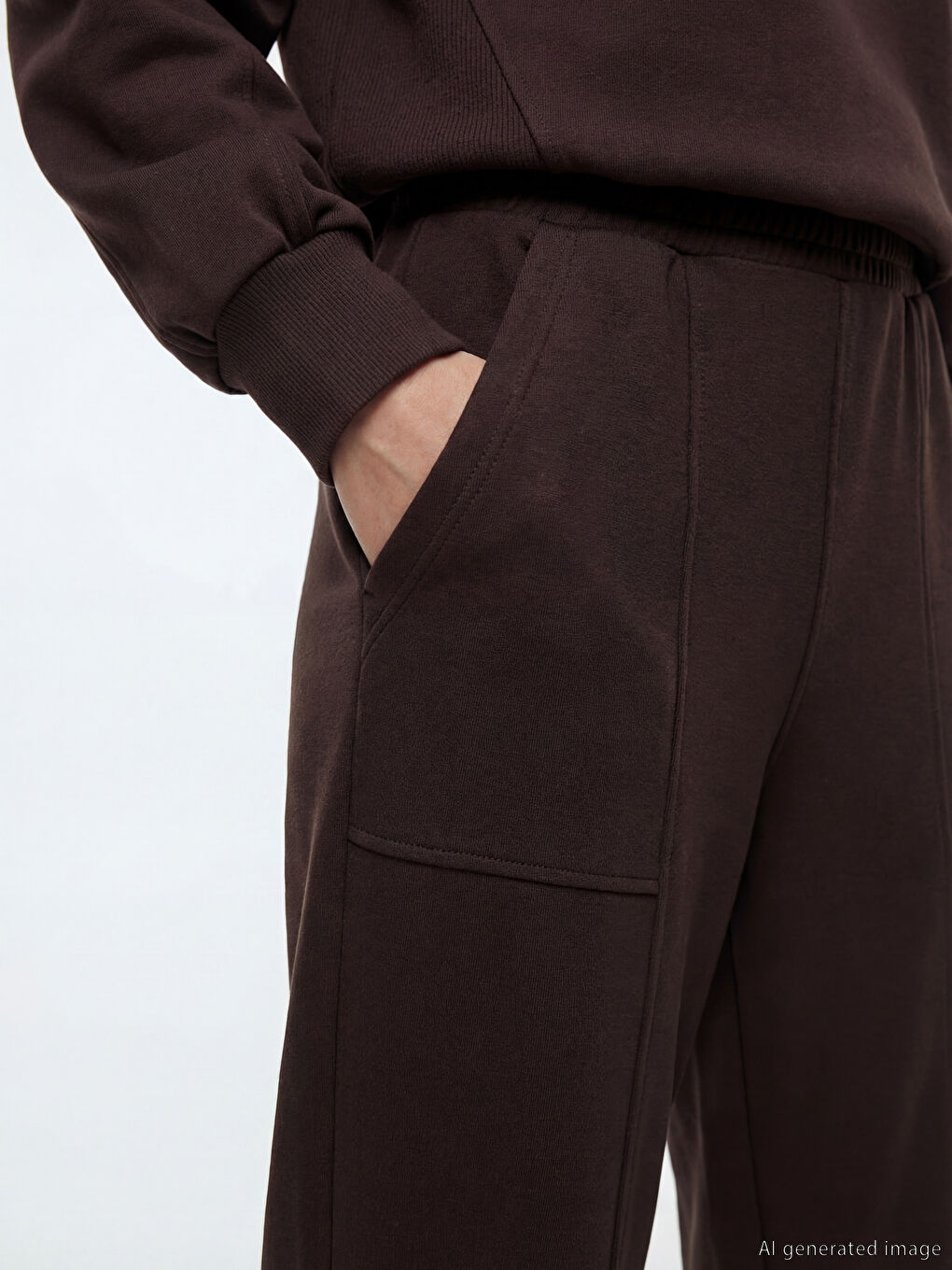 Kahverengi Beli Lastikli Soft Touch Kadın Eşofman Altı-2