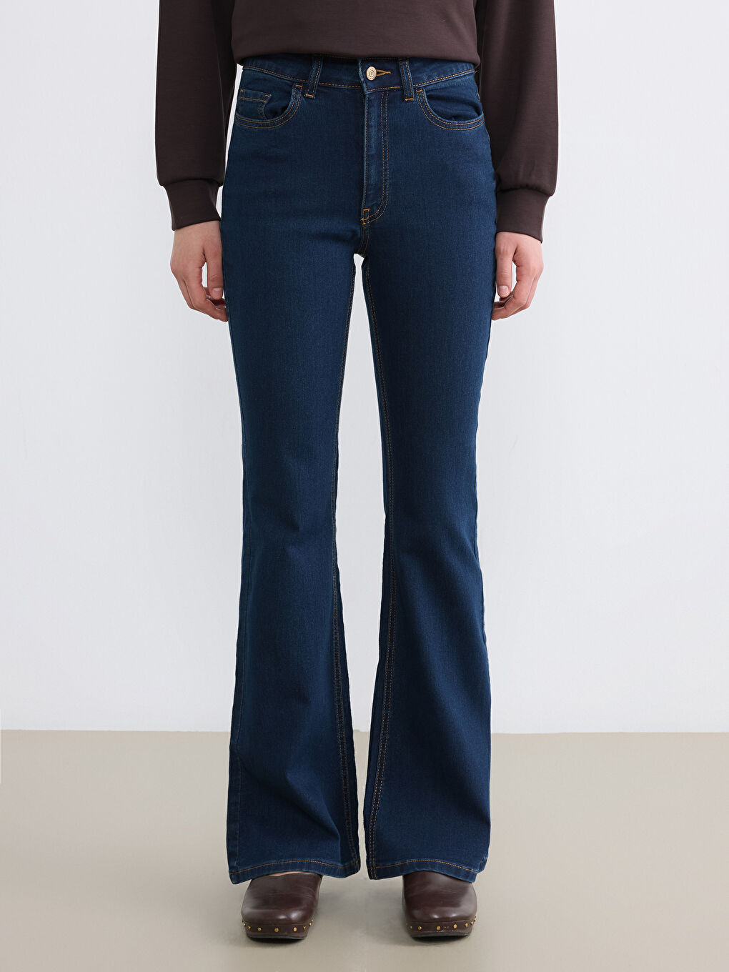 İndigo Yüksek Bel Flare Kadın Jean Pantolon-1