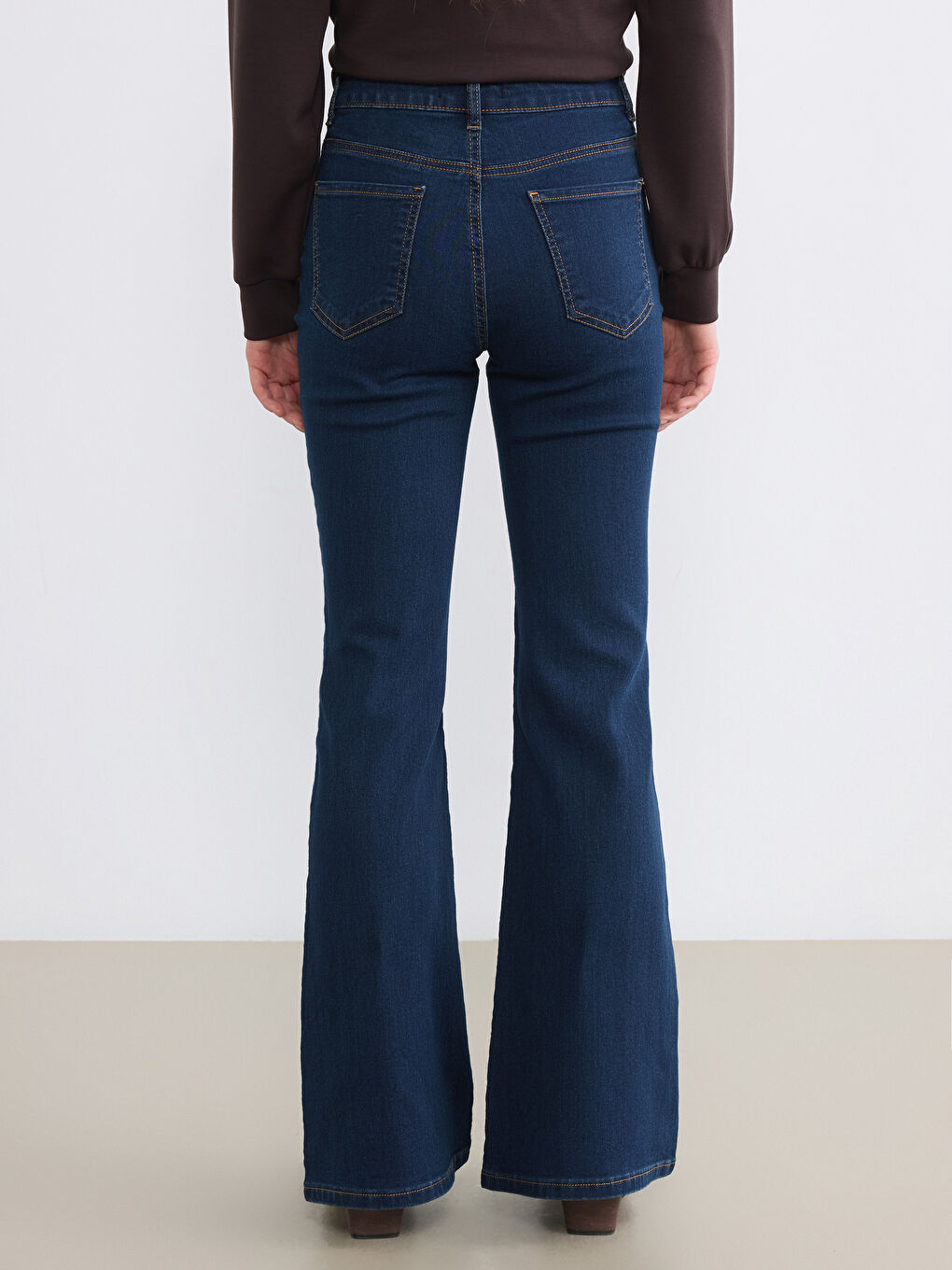 İndigo Yüksek Bel Flare Kadın Jean Pantolon-3