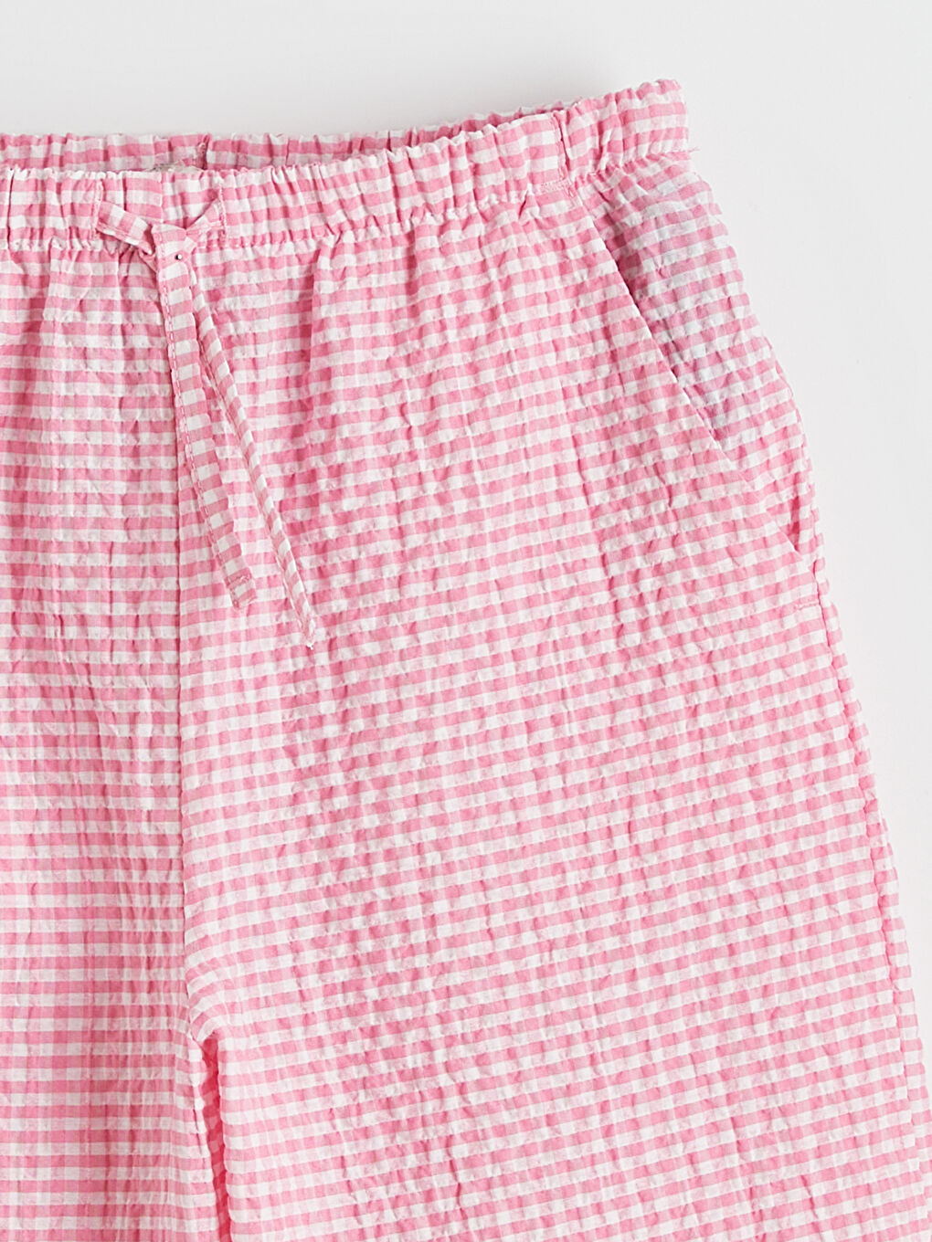 Pembe Beli Lastikli Ekose Kız Çocuk Pantolon-1
