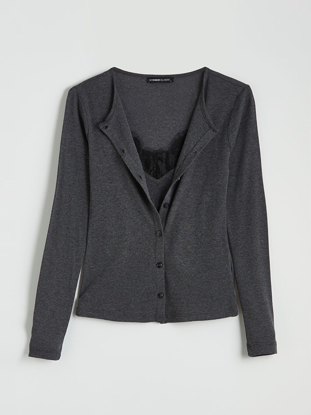 Боди с дантелени детайли и кръгло деколте.-4