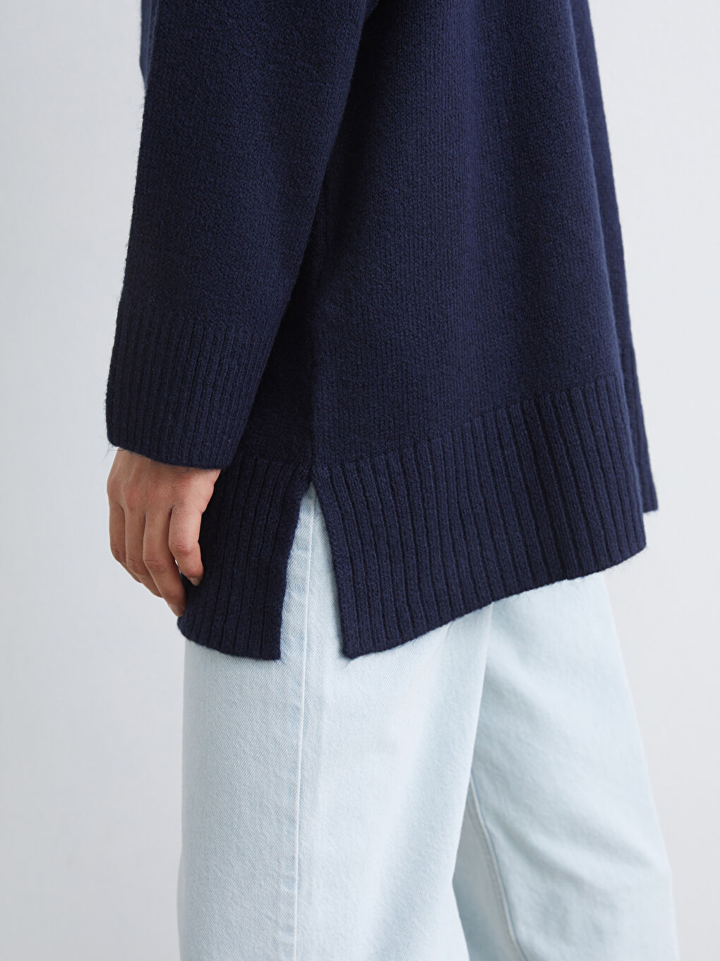 Lacivert Polo Yaka Kadın Triko Kazak-2