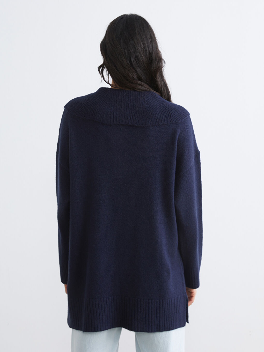 Lacivert Polo Yaka Kadın Triko Kazak-3