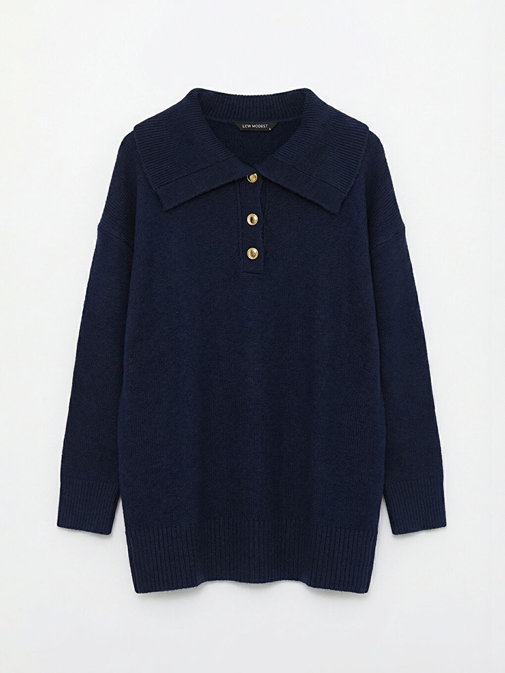 Lacivert Polo Yaka Kadın Triko Kazak-4