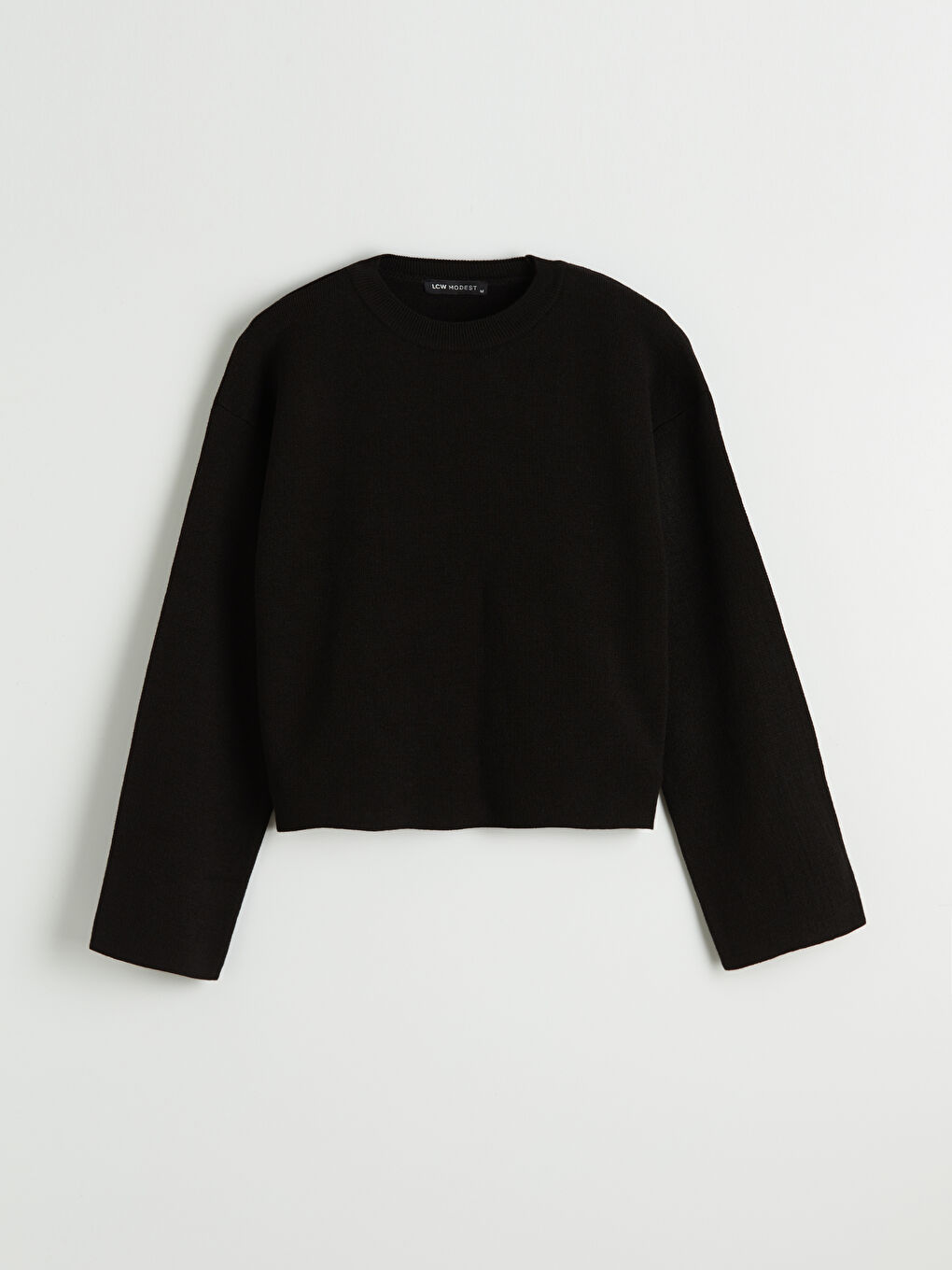 Siyah Bisiklet Yaka Crop Kadın Triko Kazak		
