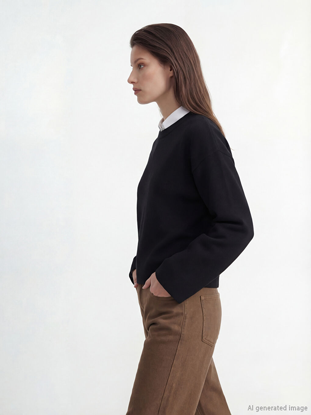 Siyah Bisiklet Yaka Crop Kadın Triko Kazak		
-4