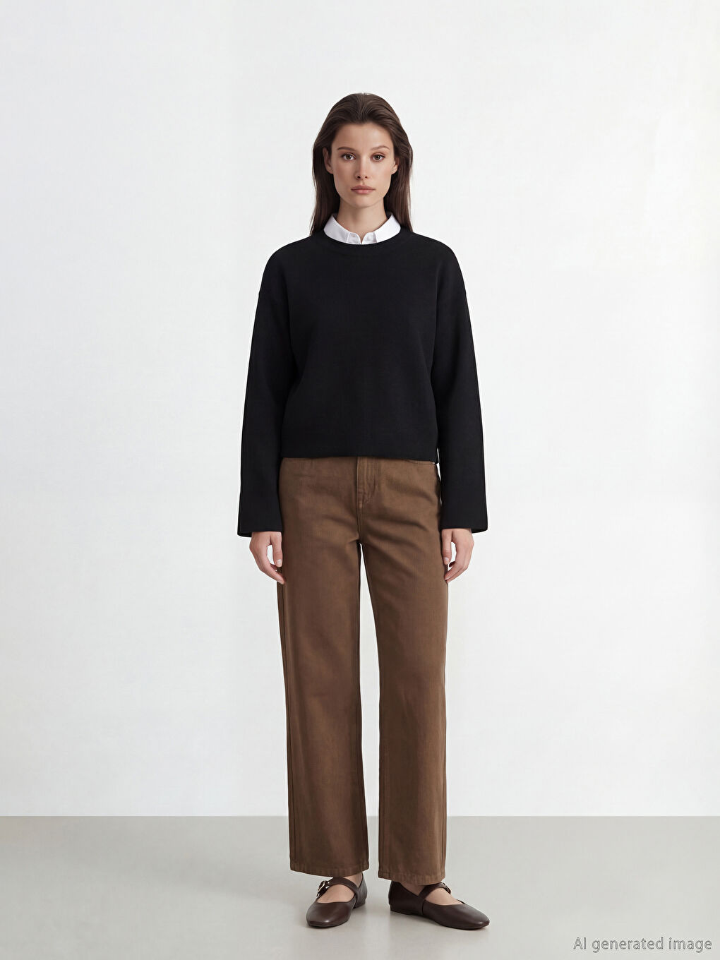 Siyah Bisiklet Yaka Crop Kadın Triko Kazak		
-5