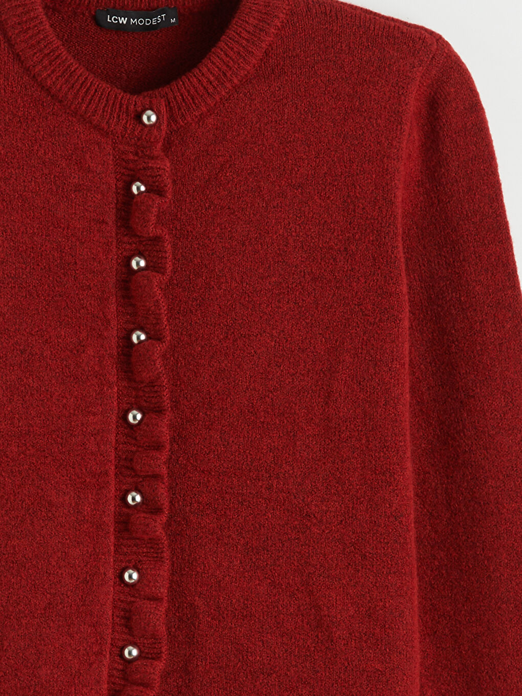 Kırmızı Bisiklet Yaka Fırfırlı Kadın Triko Hırka-5