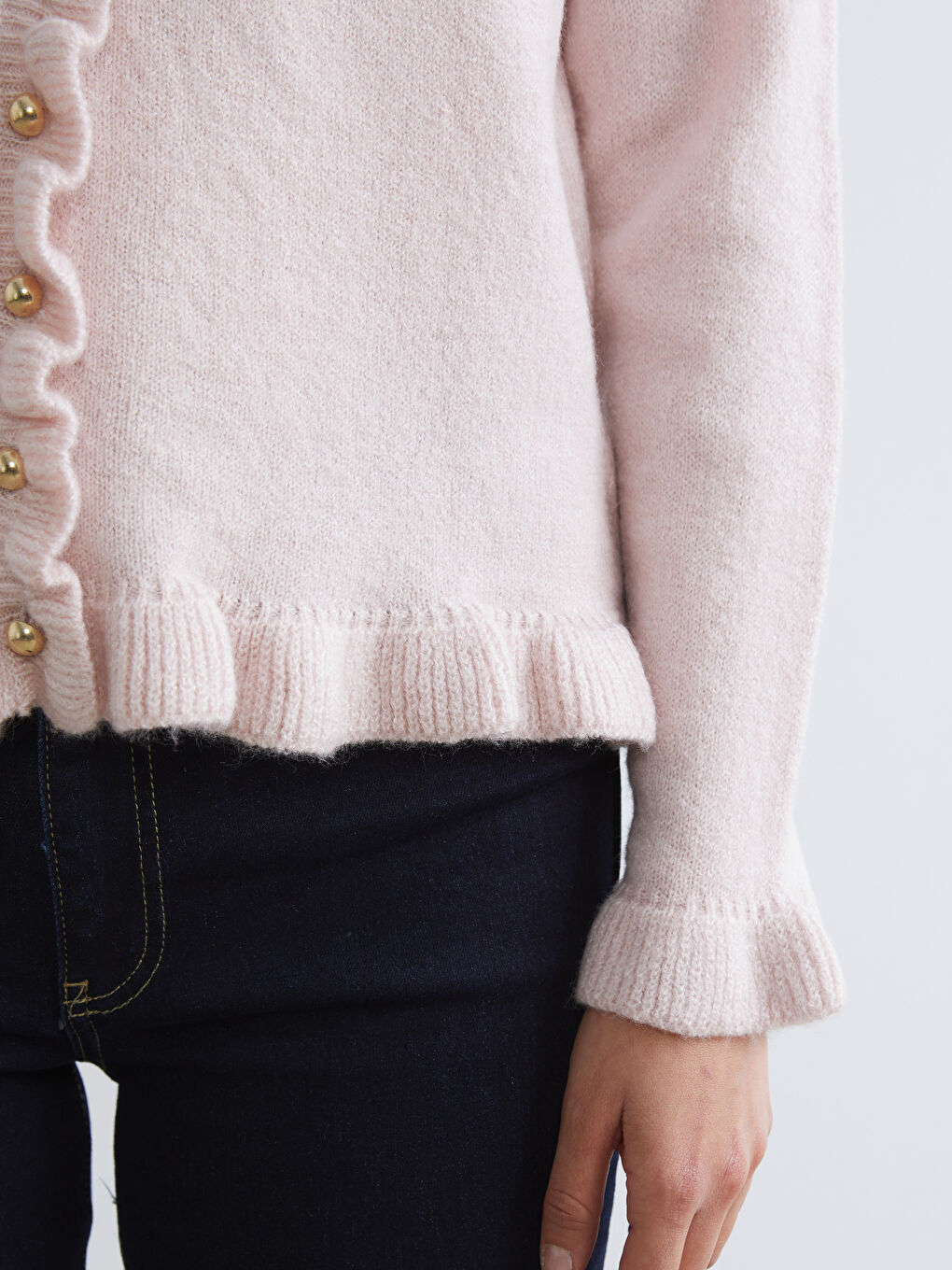 Lacivert Bisiklet Yaka Fırfırlı Kadın Triko Hırka-2