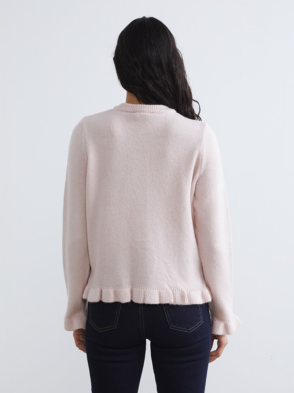 Lacivert Bisiklet Yaka Fırfırlı Kadın Triko Hırka-3