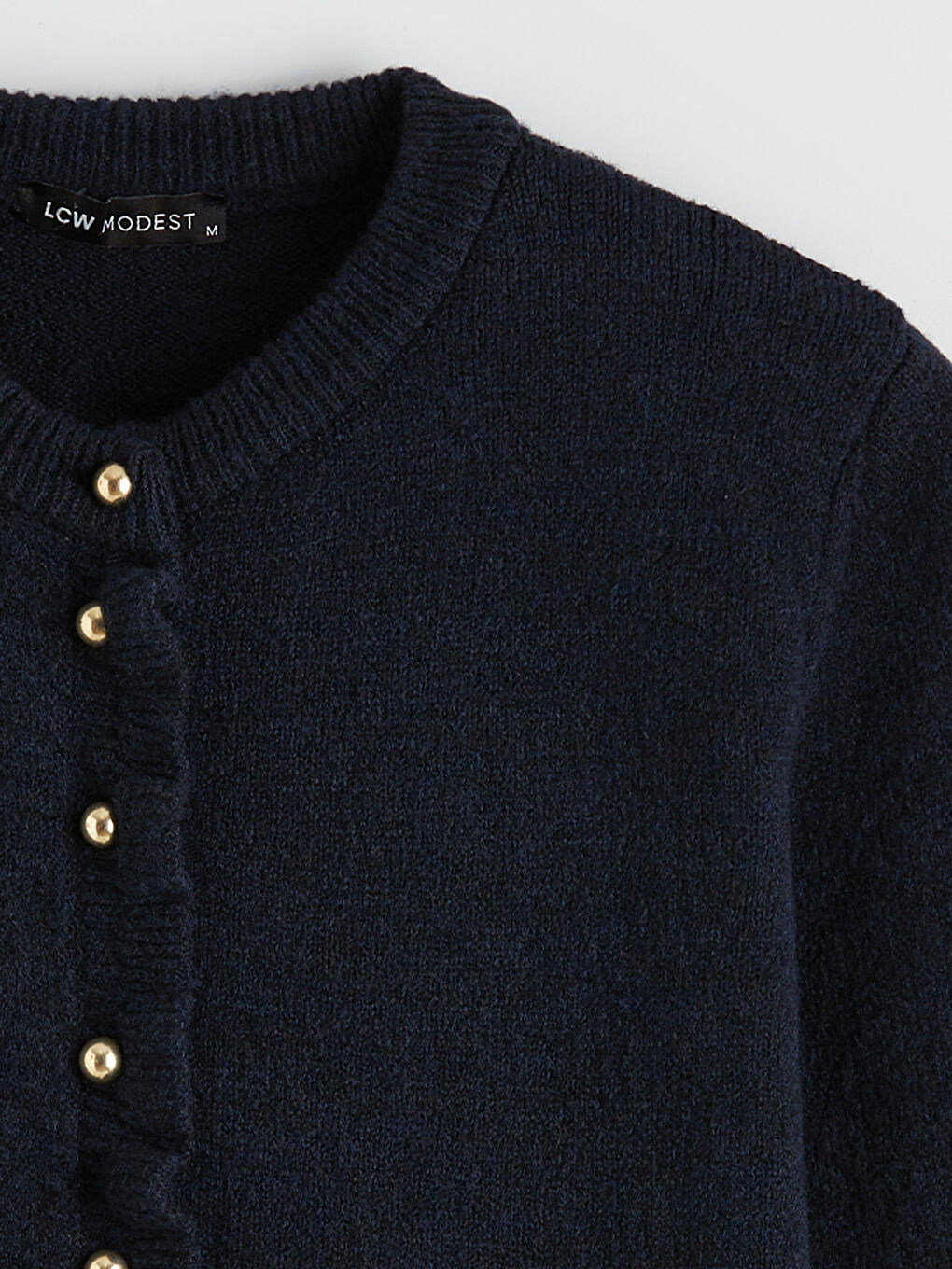 Lacivert Bisiklet Yaka Fırfırlı Kadın Triko Hırka-5