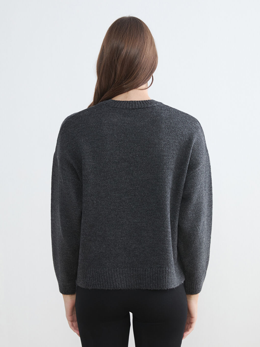 Antrasit Bisiklet Yaka Fiyonk Nakışlı Kadın Triko Kazak-3