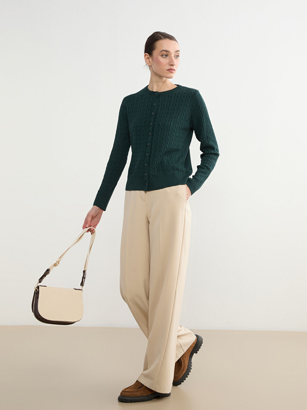 Crew Neck Patterned Women's Knitted Cardigan-1