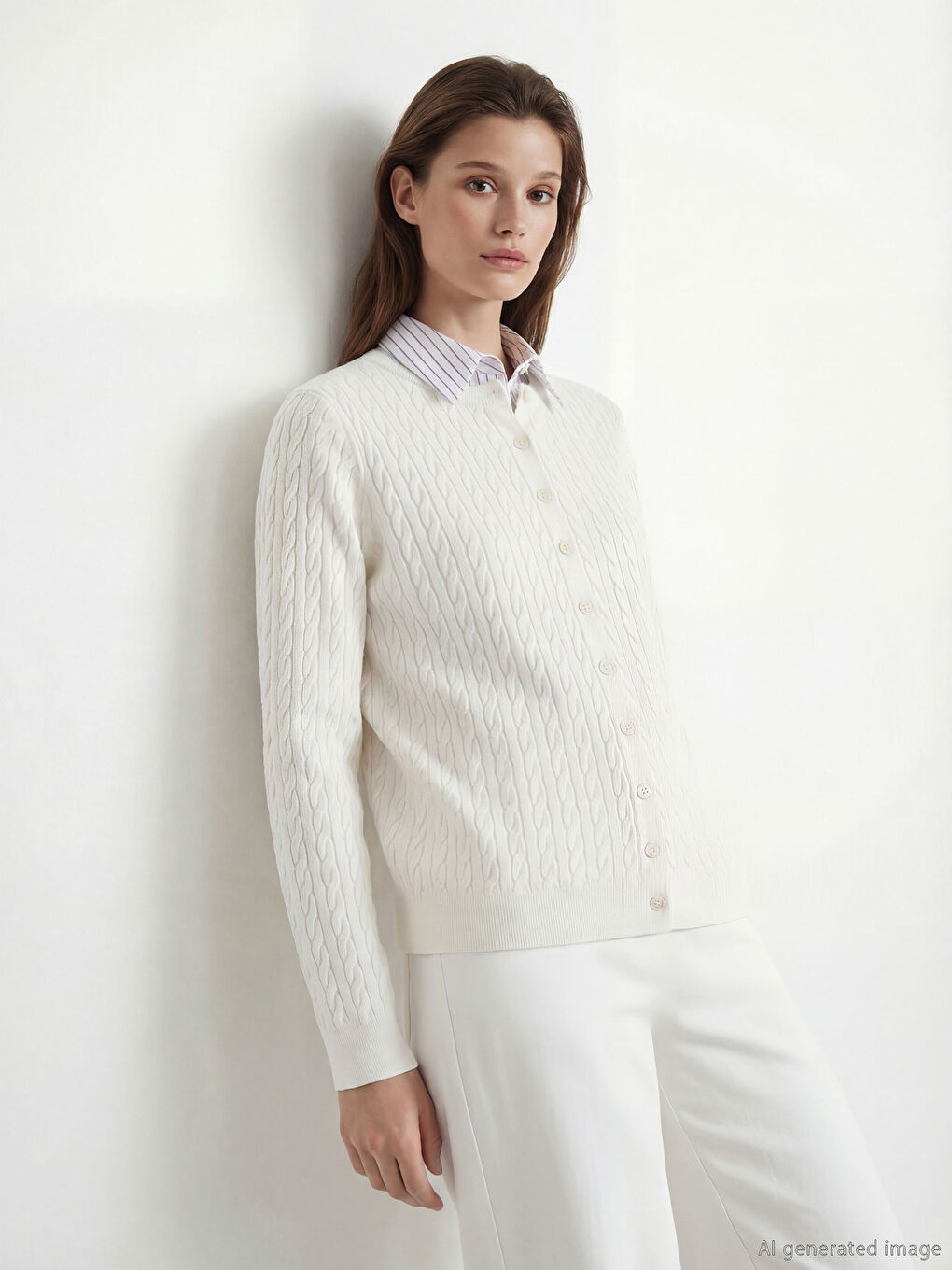 Jacquard Knit Cardigan with a Crew Neck.