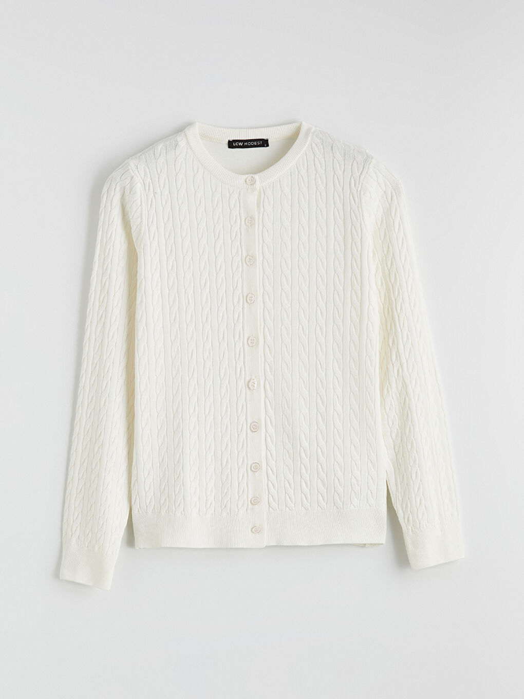 Ekru Bisiklet Yaka Kendinden Desenli Kadın Triko Hırka