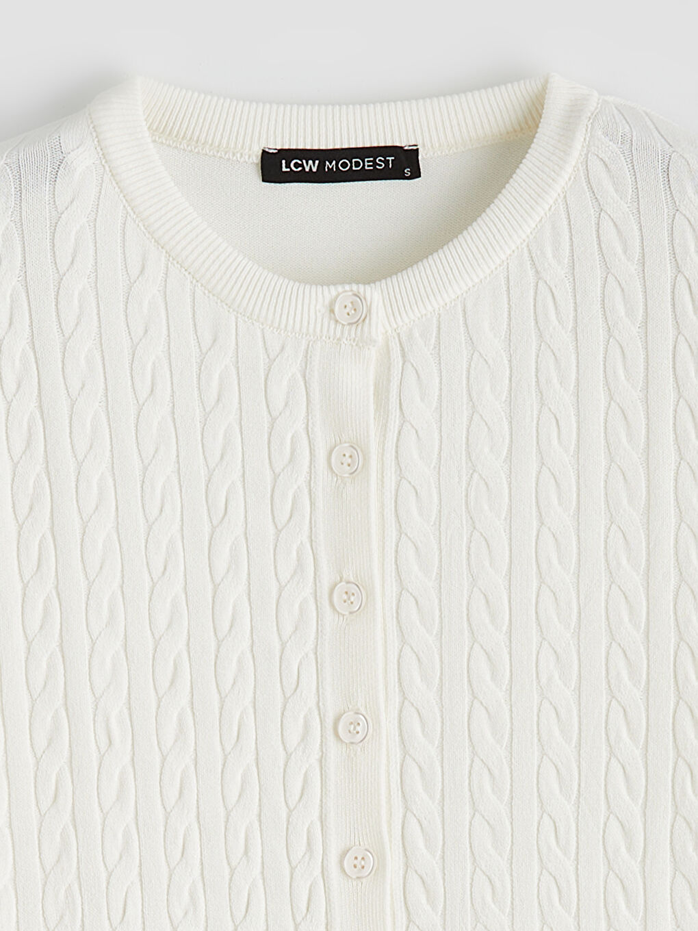 Ekru Bisiklet Yaka Kendinden Desenli Kadın Triko Hırka-1