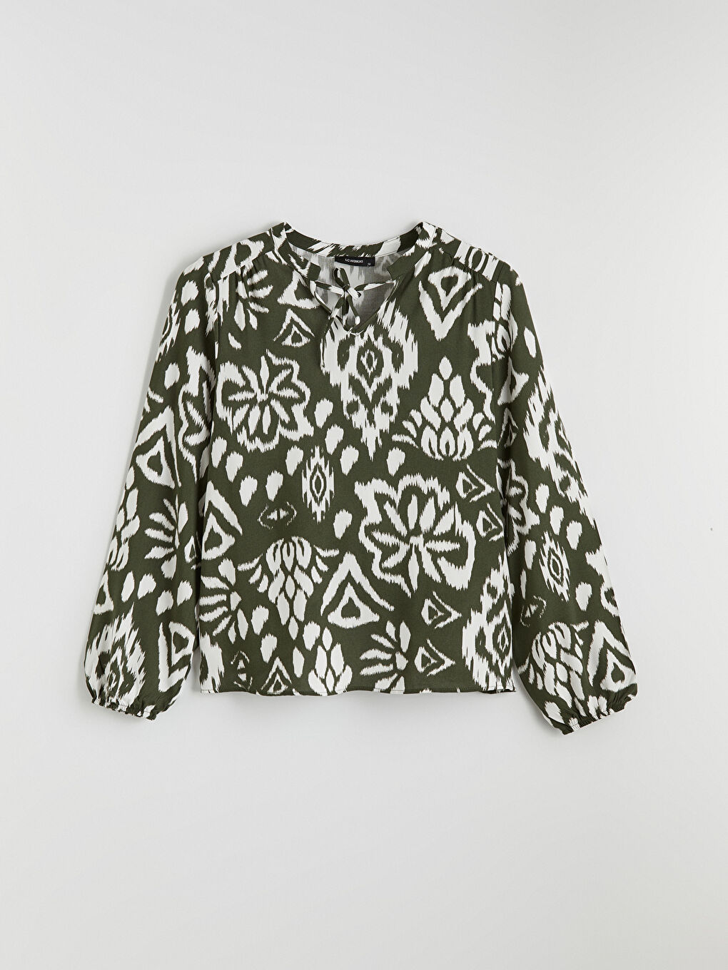 Yeşil Bağlamalı Yaka Desenli Bluz-4