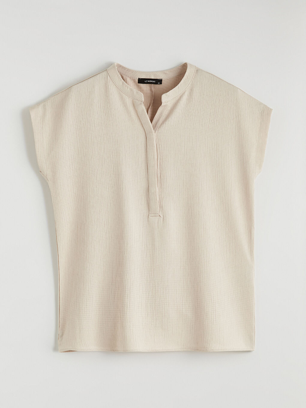 Bej Kaçık Yaka Dokulu Bluz-4